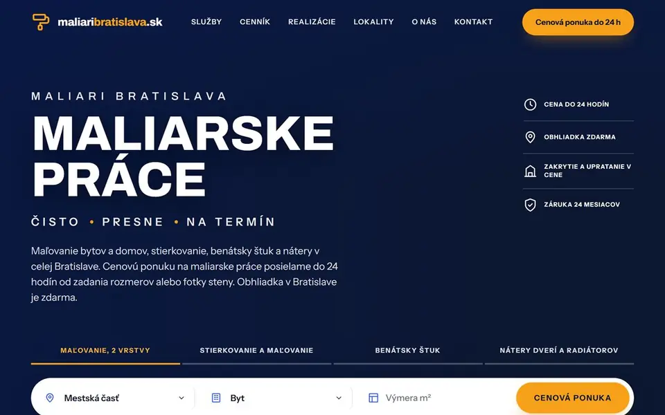 Web maliaribratislava.sk, ktorý sme postavili